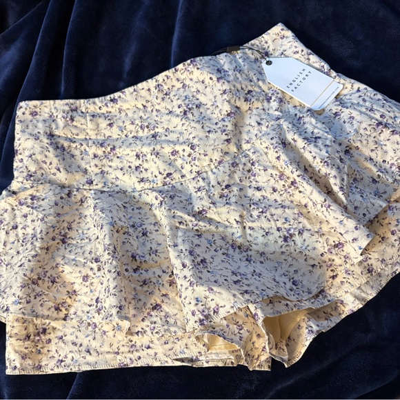 Floral Print Mini Skort - Cream with Purple Blossoms - Picture 2 of 3